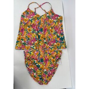 Anne Cole Sz XXL Floral Print Tankini Swimsuit Set Pink Orange Green Nylon blend